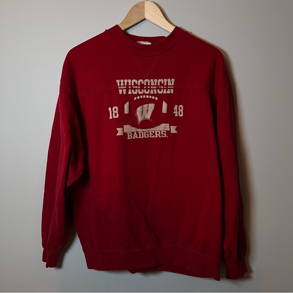 Wisconsin Badgers Crewneck‎ Men’s L Red Sweatshirt Pullover ESPN U NCAA Football